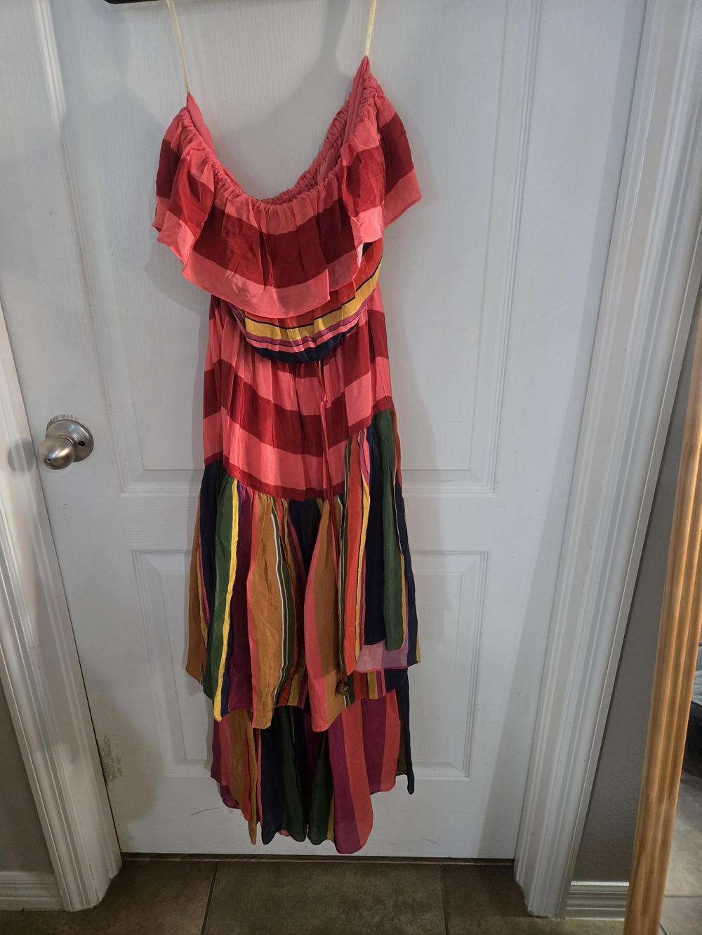 Farm Rio Striped Ruffled Maxi Dress - Pink Multicolor